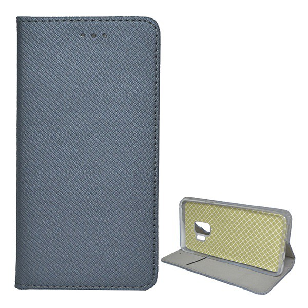 Tok álló, bőr hatású (FLIP, oldalra nyíló, asztali tartó funkció, rombusz minta) SZÜRKE [Samsung Galaxy S9 (SM-G960)] (5996457745685)