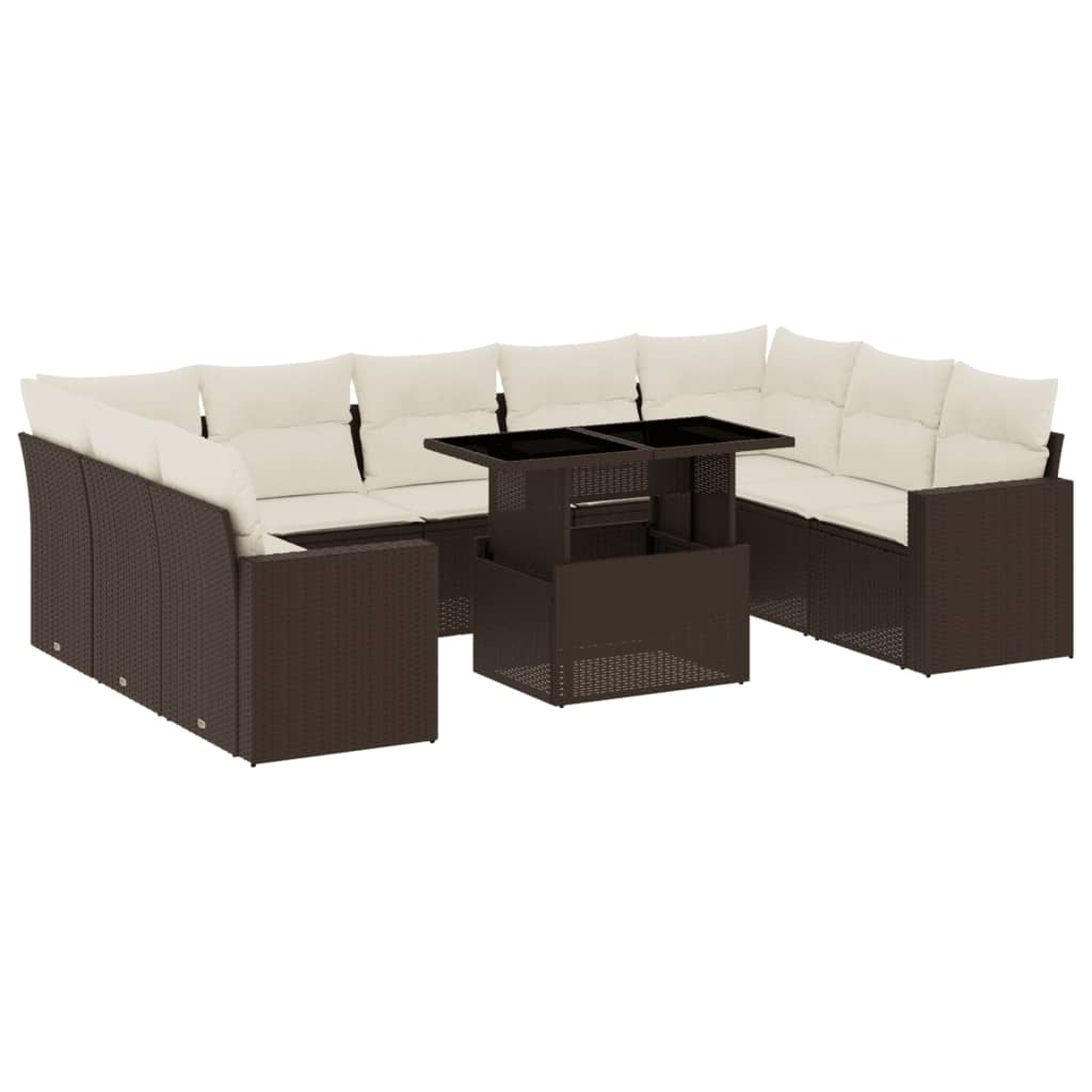 10 részes barna polyrattan kerti ülőgarnitúra párnákkal (3267483)