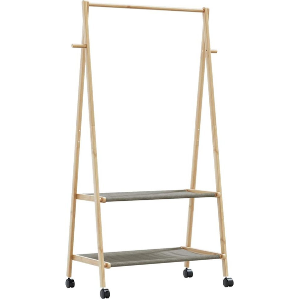 bambusz ruhaállvány polcokkal és kerekekkel 96x45,5x155,5 cm