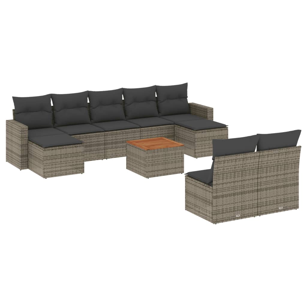 10 részes szürke polyrattan kerti ülőgarnitúra párnákkal (3224324)