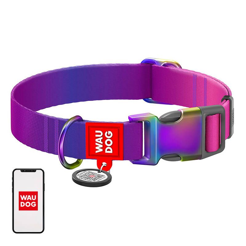 Waudog Nylon Kutyanyakörv QR kóddal (S) 25-35cm - Lila (46529)