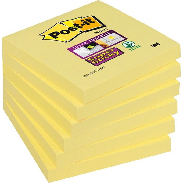  Post-it Karteczki samoprzylepne POST-IT Super Sticky (654-6SSCY-EU), 76x76mm, 1x90 kart., żółte
