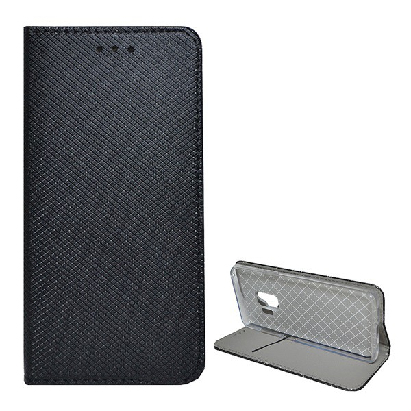Tok álló, bőr hatású (FLIP, oldalra nyíló, asztali tartó funkció, rombusz minta) FEKETE [Samsung Galaxy S9 (SM-G960)] (5996457750993)