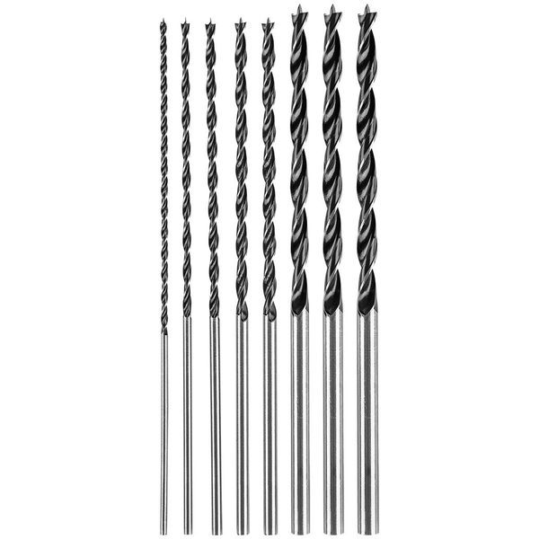 Zestaw wierteł do drewna, przedłużanych: 4, 5, 6, 7, 8, 10, 12 mm x 300 mm, 7 sztuk