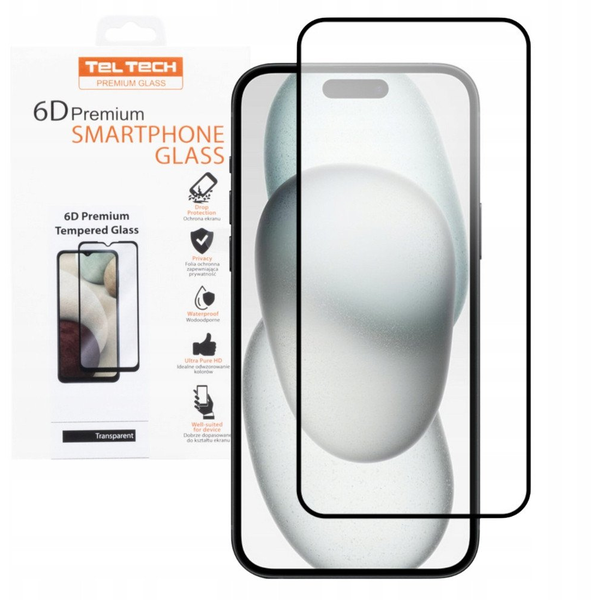 TELTECH PREMIUM SZKŁO 6D IPHONE 16 PRO MAX SZKŁO PROFILOWANE HARTOWANE FULL COVER CZARNA RAMKA
