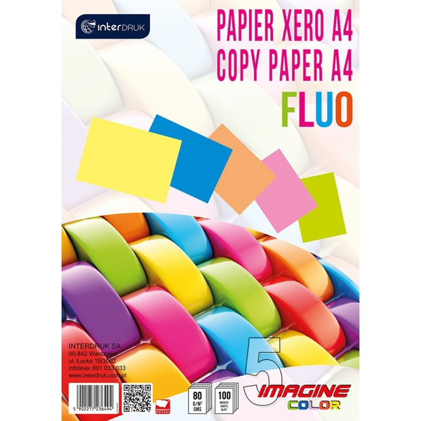 Interdruk Papier ksero A4 80g Mix kolorów Fluo 100 arkuszy