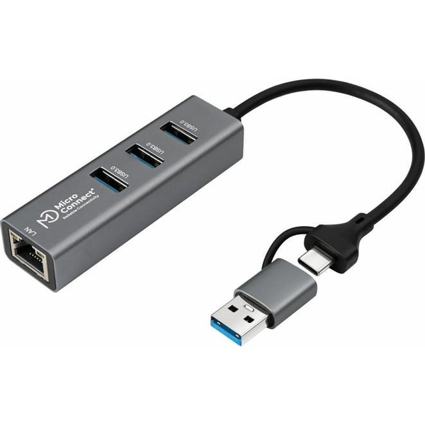 HUB USB MicroConnect Microconnect USBHUB-RJ45-2IN1 huby i koncentratory USB 3.2 Gen 1 (3.1 Gen 1) Type-A 5000 Mbit/s Czarny