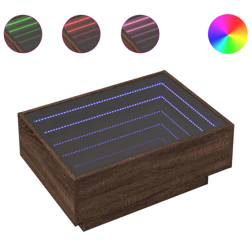 barna tölgy szerelt fa dohányzóasztal LED-del 70 x 50 x 30 cm (847517)