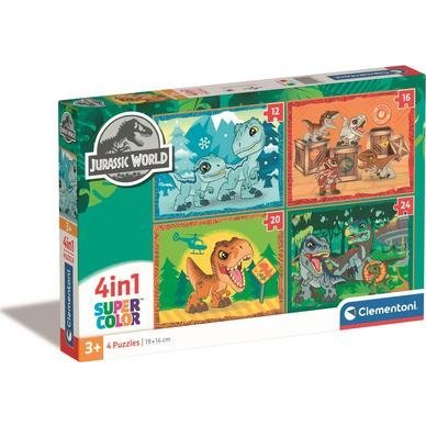 Jurassic World 4 Az 1-ben 12-16-20-24db-os Puzzle - Lányoknak és Fiúknak, 3 éves kortól