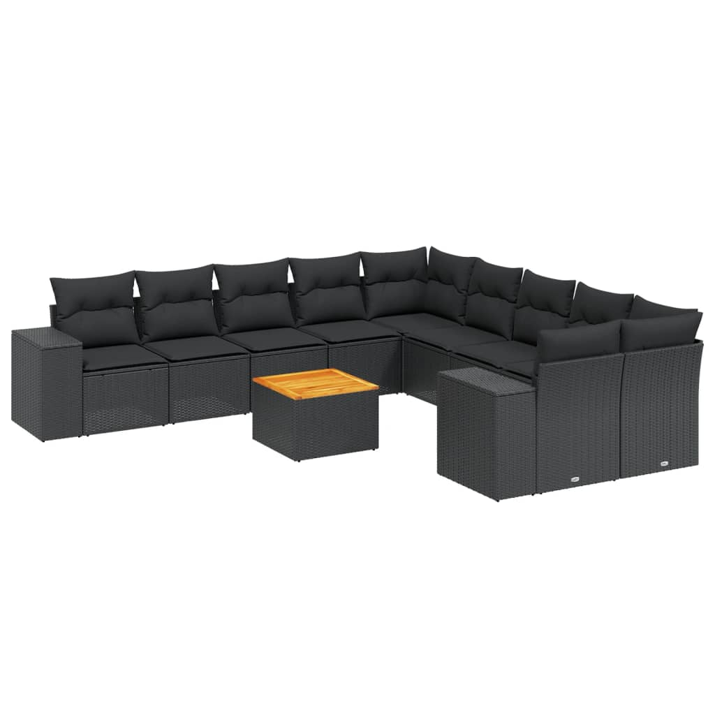 11 részes fekete polyrattan kerti ülőgarnitúra párnákkal (3257966)
