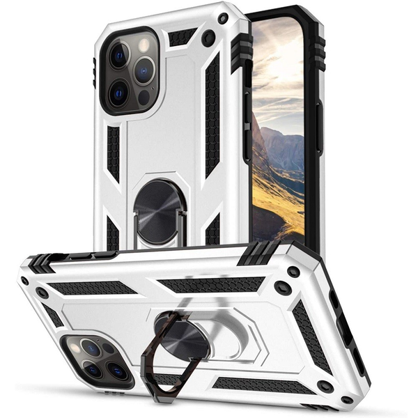 Samsung Galaxy S22 5G SM-S901, Műanyag hátlap védőtok, közepesen ütésálló, szilikon belső, telefontartó gyűrű, Defender, ezüst