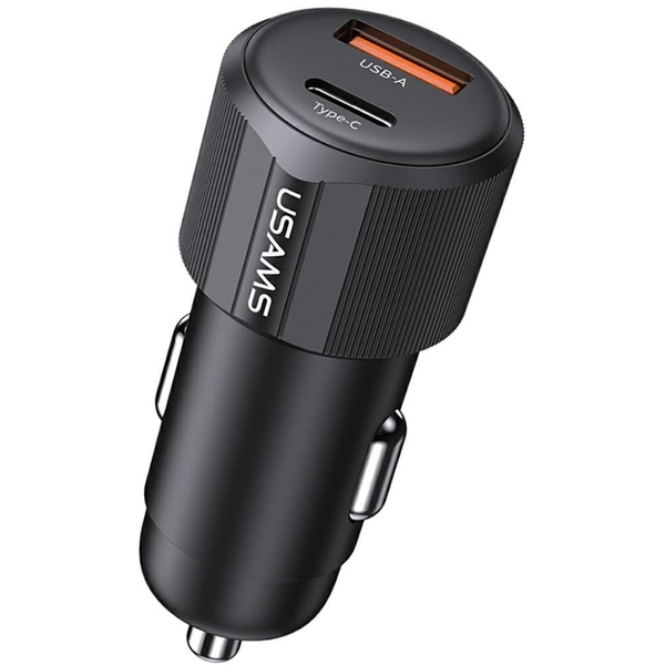 Usams Yt Autós Töltő Usb+type-C Aljzat 60w, Pd Gyorstöltő, Fekete