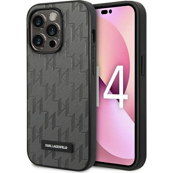 Karl Lagerfeld Saffiano Mono Metal Apple iPhone 14 Pro hátlap tok, szürke (KLD1119)