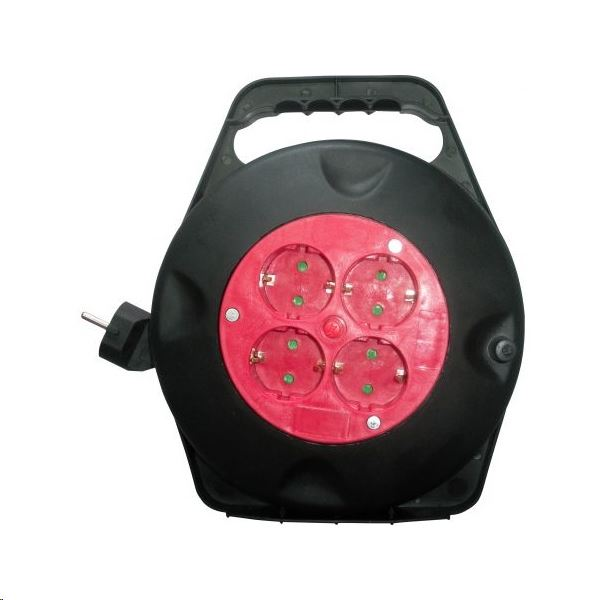 Удължител с макара Well, Термозащита, 4 гнезда, 1.0 мм, IP20, 20 м