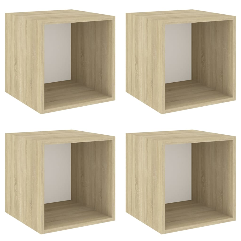 4 db fehér és tölgyszínű forgácslap faliszekrény 37x37x37 cm (805461)