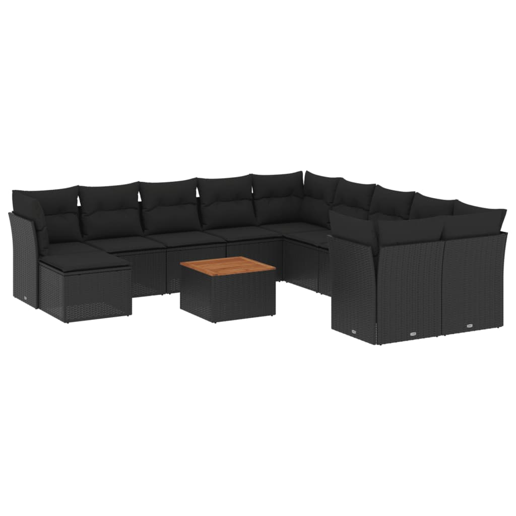 12 részes fekete polyrattan kerti ülőgarnitúra párnákkal (3256307)