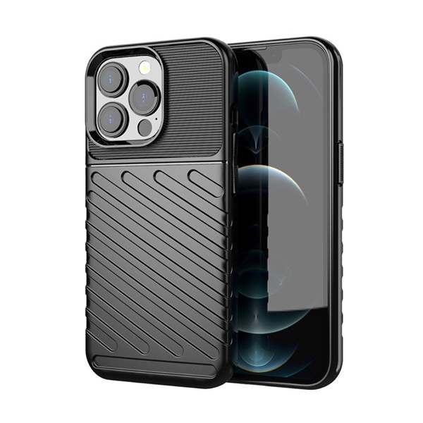 Szilikon telefonvédő (közepesen ütésálló, csíkos, dombor minta) FEKETE [Apple iPhone 13 Pro] (5996591107462)