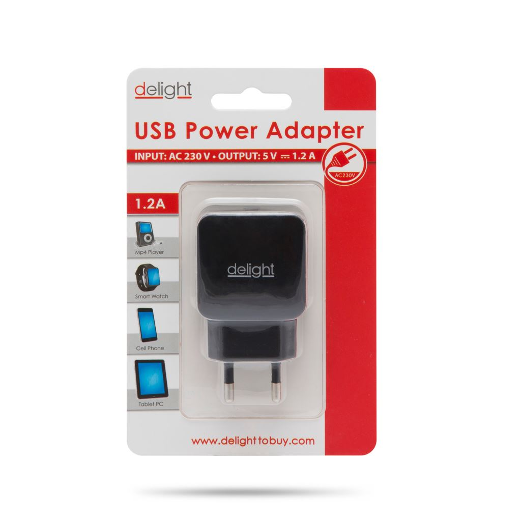 Delight 55045-1BK hálózati adapter 1x USB fekete (55045-1BK)