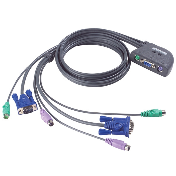 ATEN CS62 2-port PS/2 KVM switch кабел за клавиатура, видео и мишка (KVM) Многоцветен 1,2 м