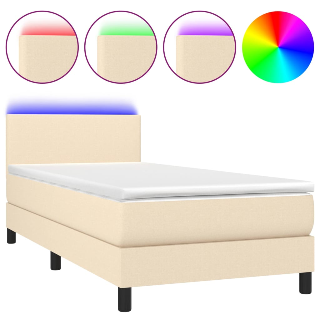 krémszínű szövet rugós és LED-es ágy matraccal 90x190 cm (3132962)