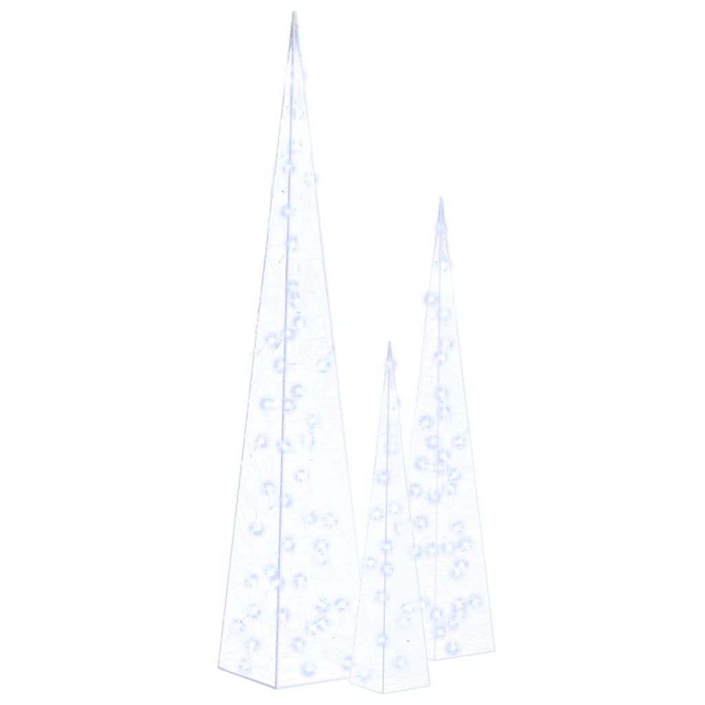kék fényű LED-es akril díszfénykúpszett 60/90/120 cm (328973)