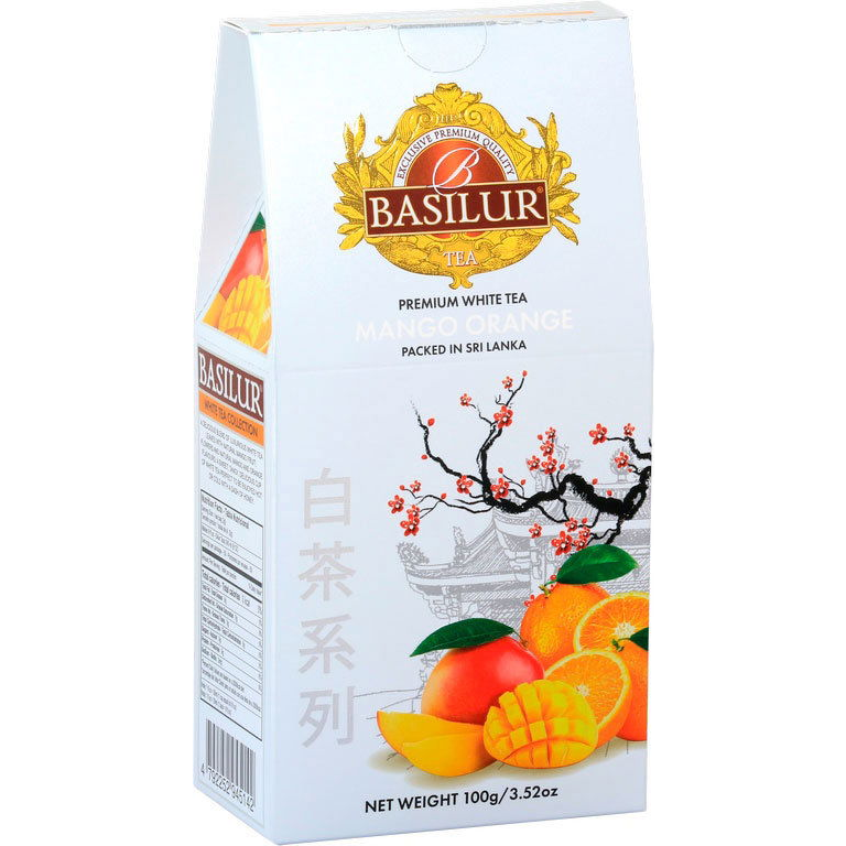 BASILUR White Tea Mango Orange papír 100 g (4792252945142)