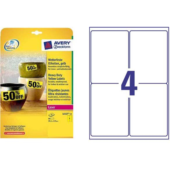 Avery Etiquetas Para Impresoras Laser 991x139mm Poliester Amarillo Fluorescente -20 Hojas-