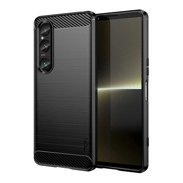 Mofi szilikon telefonvédő (ütésállóság, légpárnás sarok, szálcsiszolt, karbon minta) FEKETE Sony Xperia 1 VI (GP-157872)
