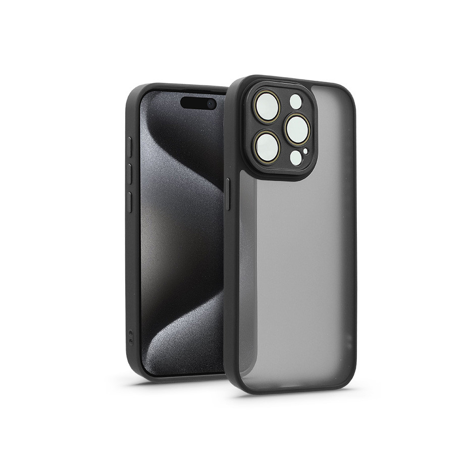 Apple iPhone 15 Pro hátlap kameravédő peremmel, lencsevédő üveggel - Variete - fekete (HF241031)