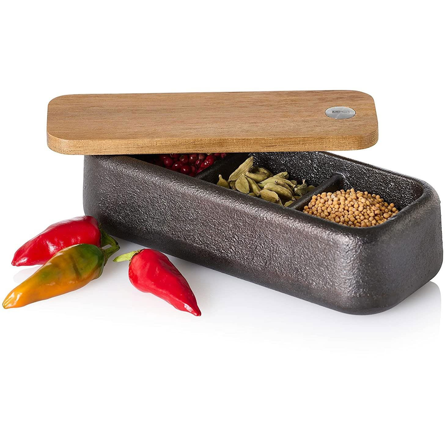 AdHoc Spice box Potta cast iron with wooden lid length 17 cm (MO32)