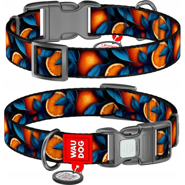  Collar WAU DOG OBROŻA NYLON Z ADRESÓWKĄ QR       25mm/33-49cm POMARAŃCZE