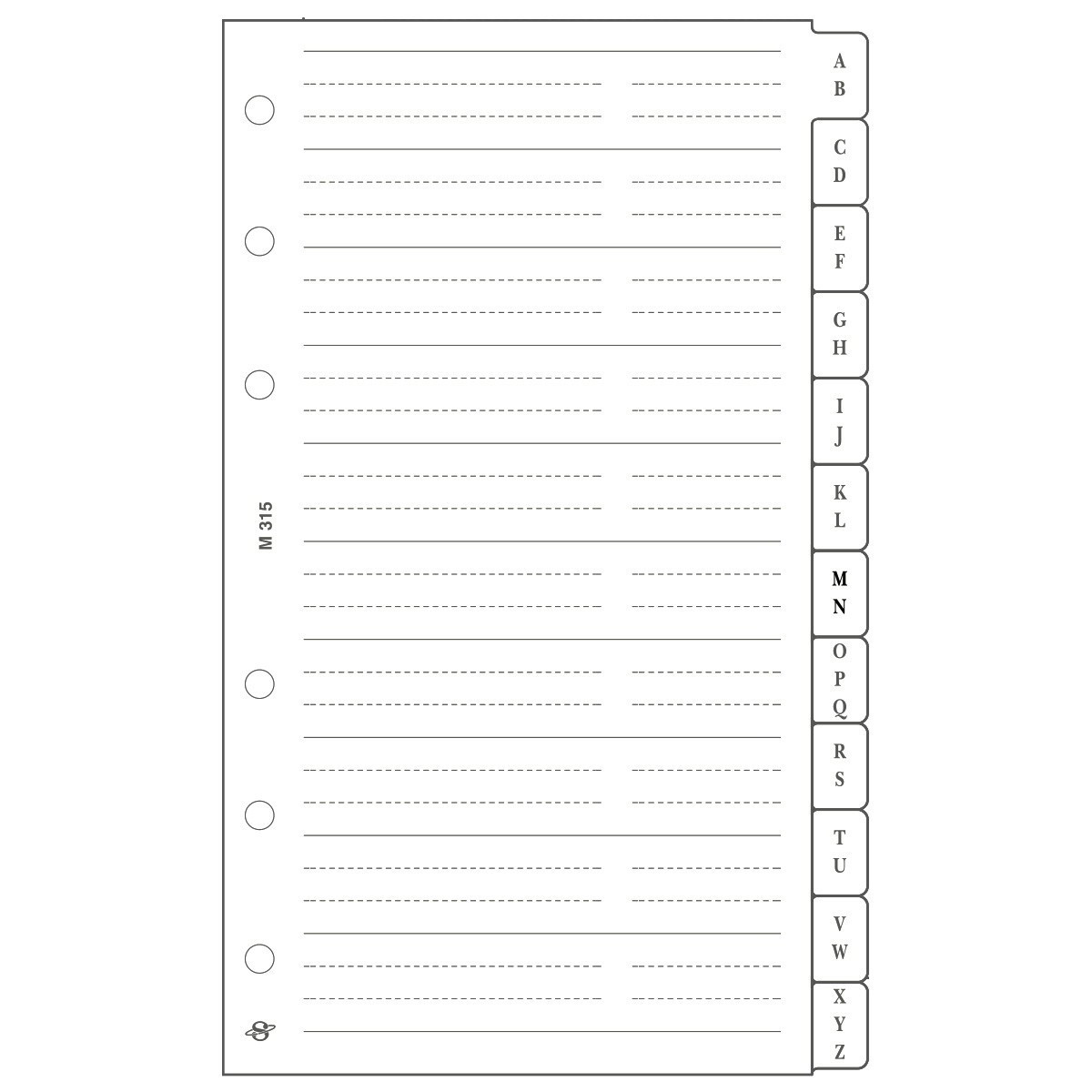 Toptimer Saturnus Kalendárium betét telefonregiszter S fehér (12 lap) (22SM315-FEH)