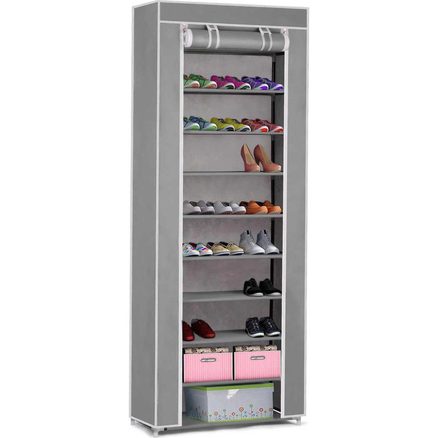 Massido Textil Cipőszekrény, Szürke, 10 Polc, 28x58x175 cm (680201)
