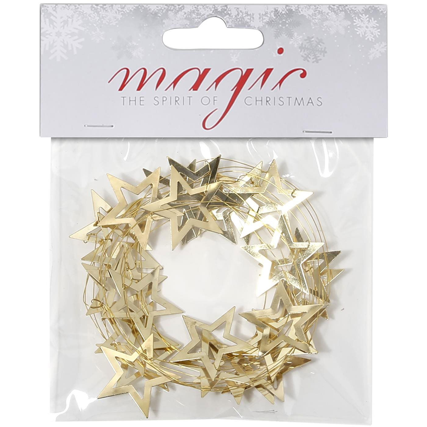 LAALU Karácsonyi dísz - füzér, aranyszínű, csillagokkal, 2 m (LAU-1869)