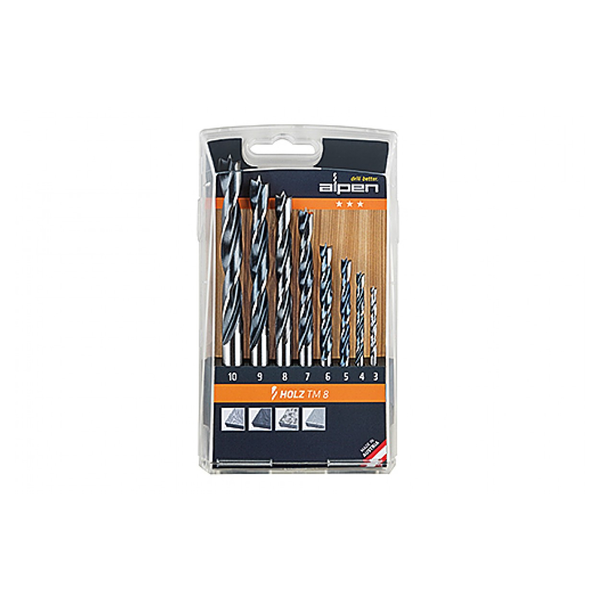 Комплект от 8 свредла за дърво, Alpen, TM-8, въглеродна стомана, сиво