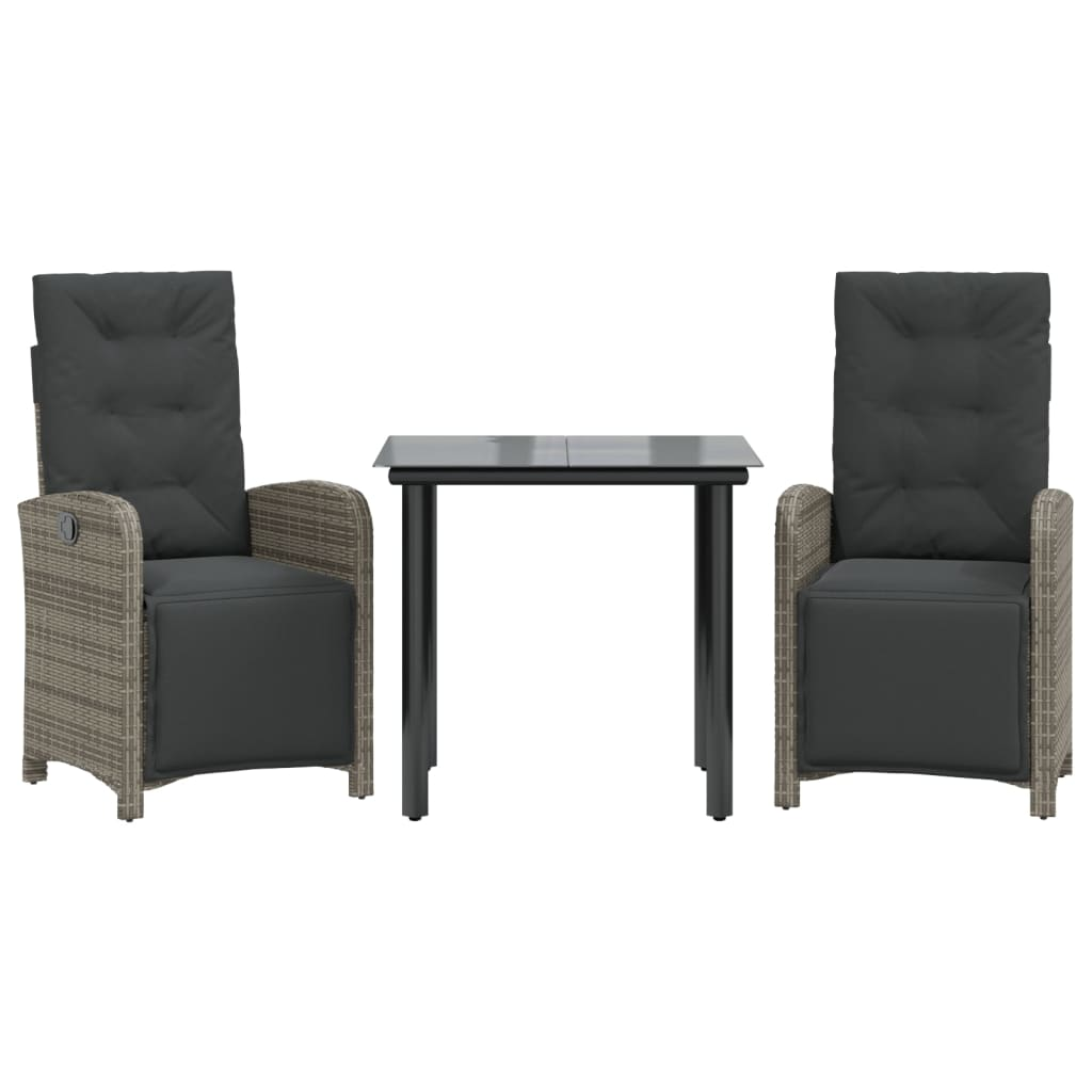 3 részes szürke polyrattan bisztrógarnitúra párnákkal (3212563)
