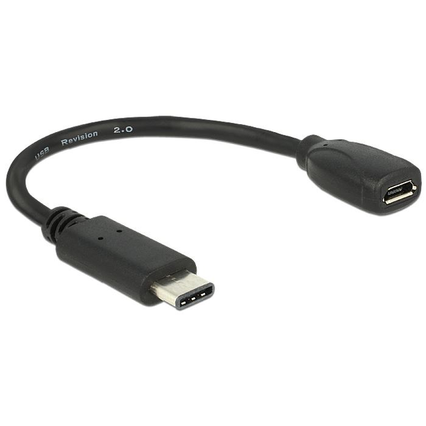 USB 2.0 Adapter, USB-C Stecker > Micro-USB Buchse (schwarz, 15cm)