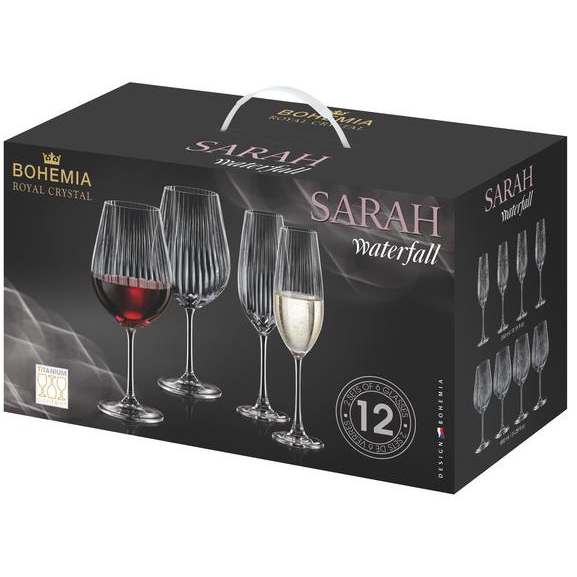 Bohemia Royal Crystal SARAH Waterfall Boros- és pezsgőspohár készlet, 12 db (8595135534107)