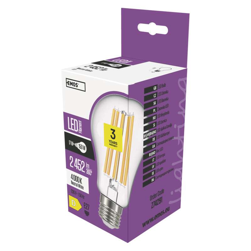 EMOS LED Filament izzó E27 17W 2451lm természetes fehér (DBKF-EMZ74291)