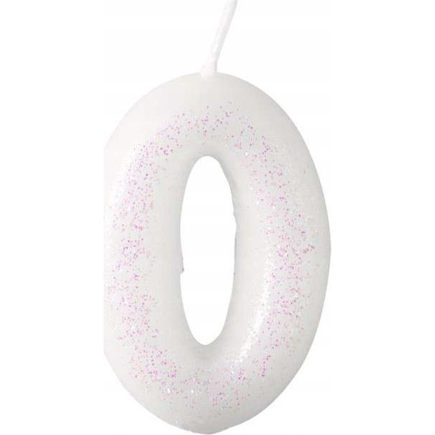 Csillámos Gyertya - 0-ás, 6,5 cm, Fehér (9904375)