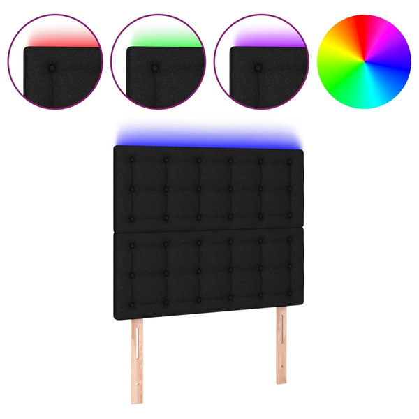 Tăblie de pat cu LED, negru, 90x5x118/128 cm, textil