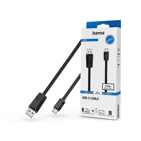 HAMA USB-A - Type-C adat- és töltőkábel 0,75 m-es vezetékkel - HAMA USB-A - USB-C Cable - fekete