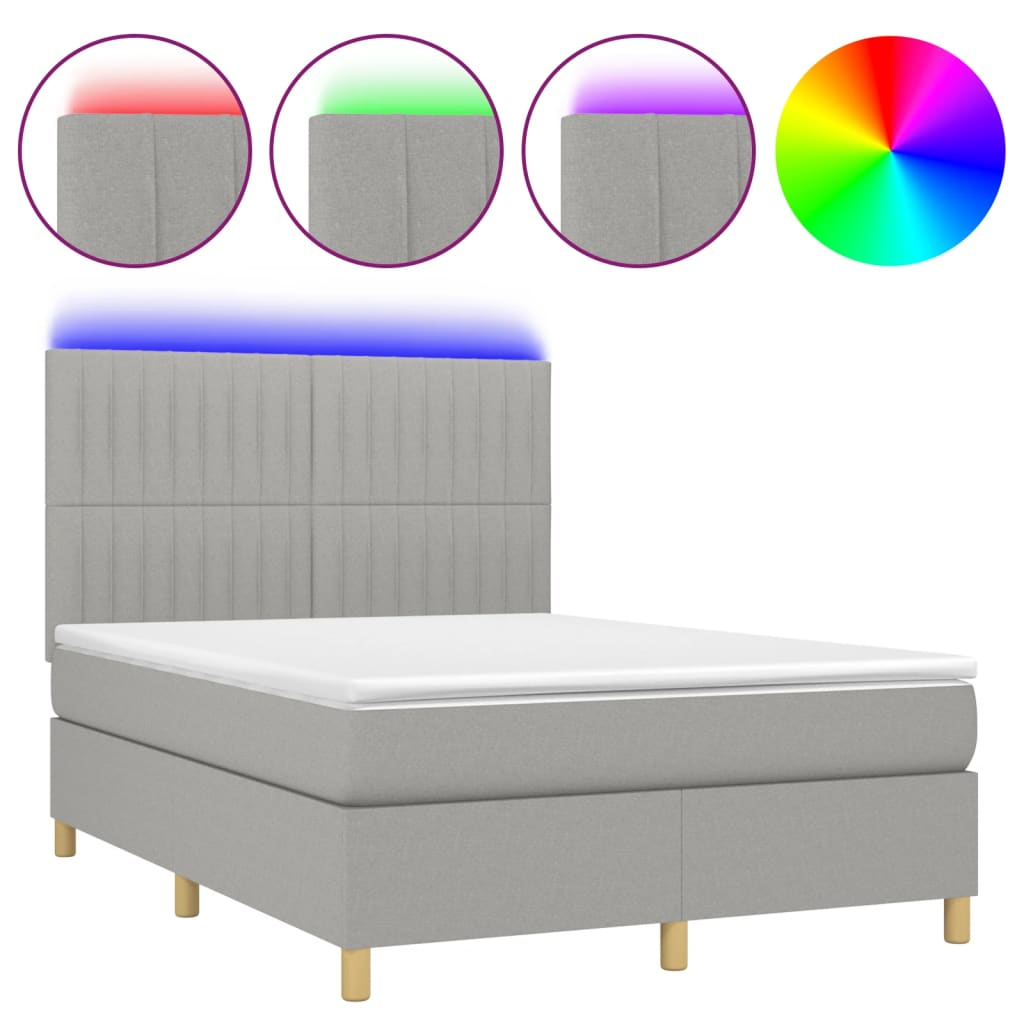 sötétszürke szövet rugós és LED-es ágy matraccal 140x190 cm (3135589)