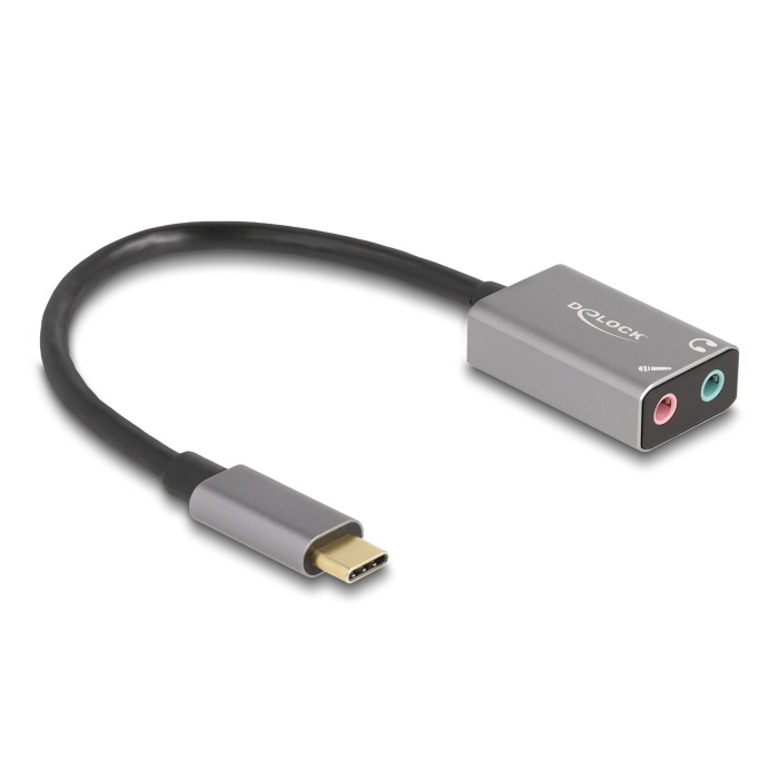 Delock Külső USB Type-C csatlakozójú hangkártya 2 x 3,5 mm sztereo jack Plug & Play audio adapterrel (67071) (67071)
