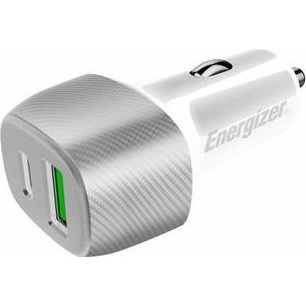 Energizer PowerDelivery autós töltő, 38W QC 3.0, 1 USB A + 1 USB C, ezüst/fehér