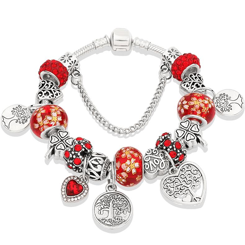 Silver Star karkötő - piros életfa P10827-3-1 - 19cm (6766)