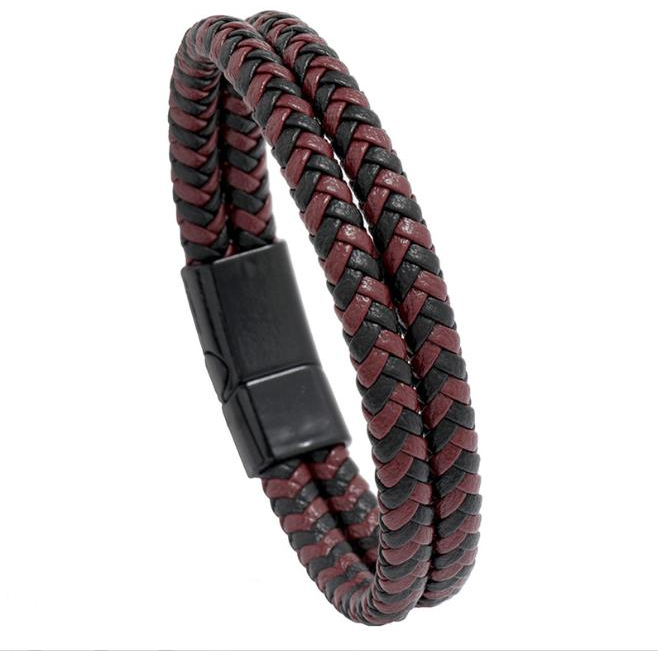 Predator Q1 AL19356-31 bőr karkötő - 21 cm, fekete-piros (20517)