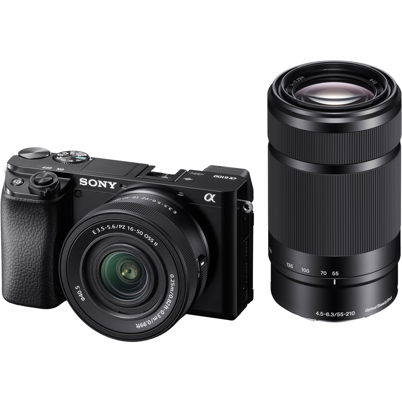 Sony Alpha A6100, fekete + E PZ 16–50 mm f/3,5–5,6 II + E 55–210 mm f/4,5–6,3 (ILCE6100AXB.CEC)