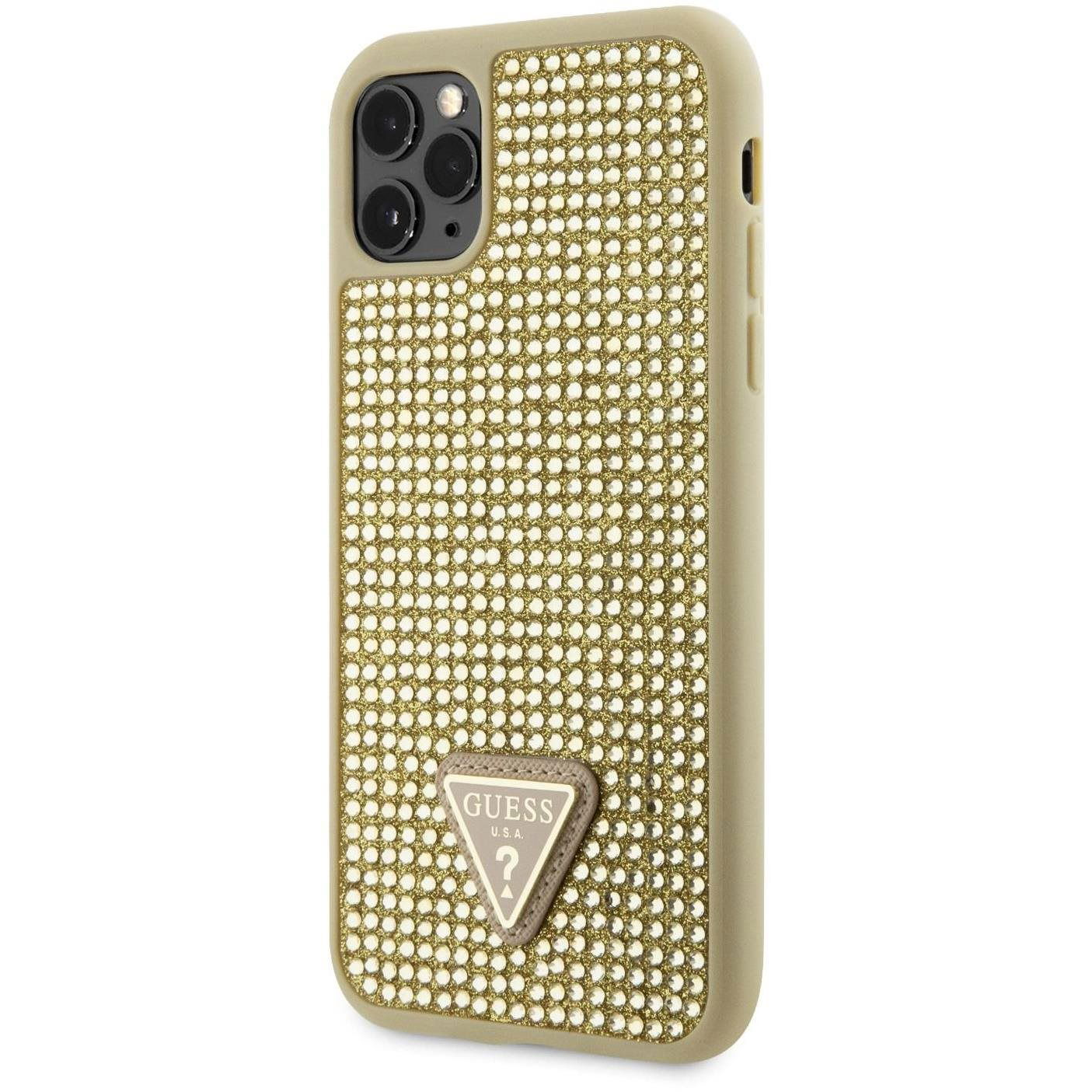 Guess Rhinestones Triangle Metal Logo iPhone 11 Pro aranyszín tok (GUHCN58HDGTPD)