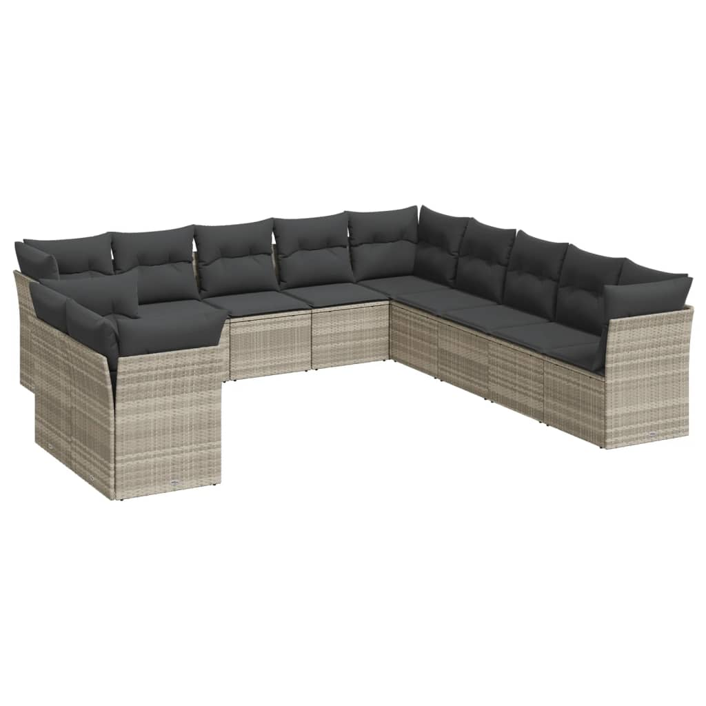 11 részes világosszürke polyrattan kerti ülőgarnitúra párnákkal (3249721)